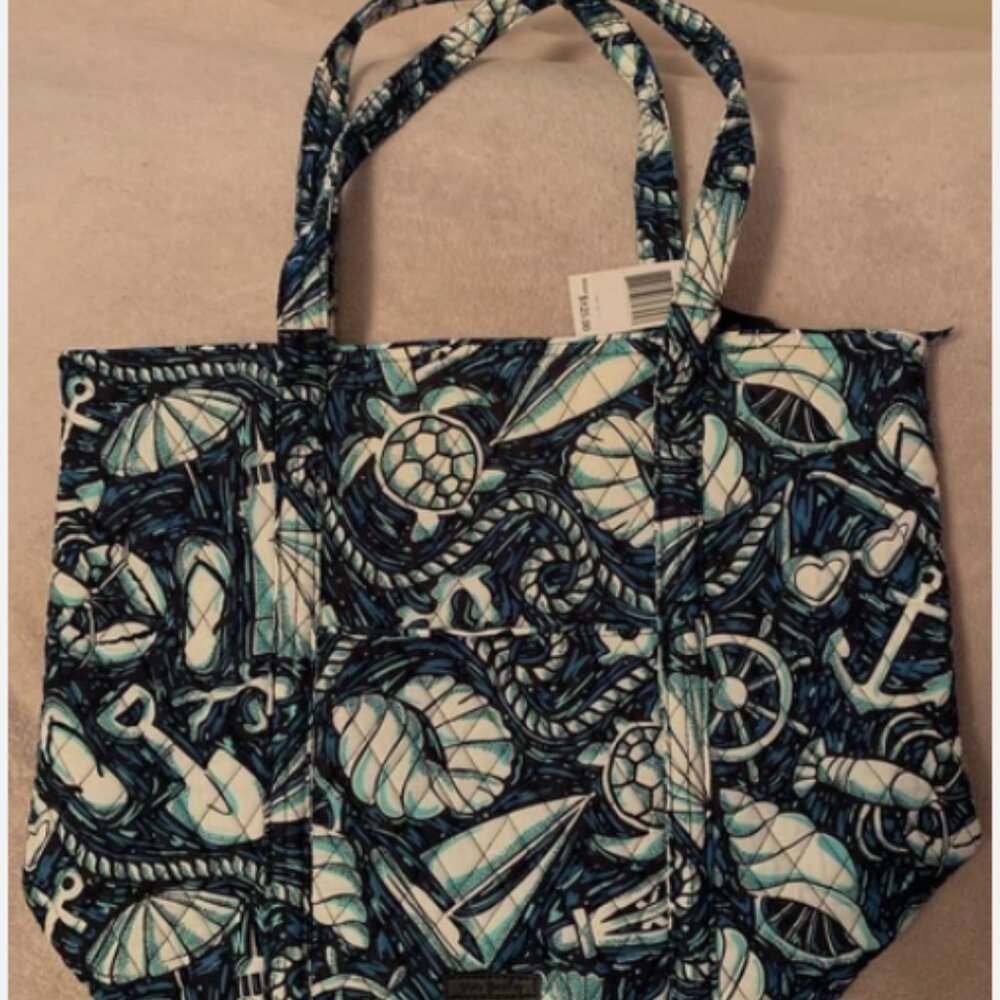Vera Bradley Vera Tote large size Shore Enough NWT Blue Turtle Beach Lighthouse